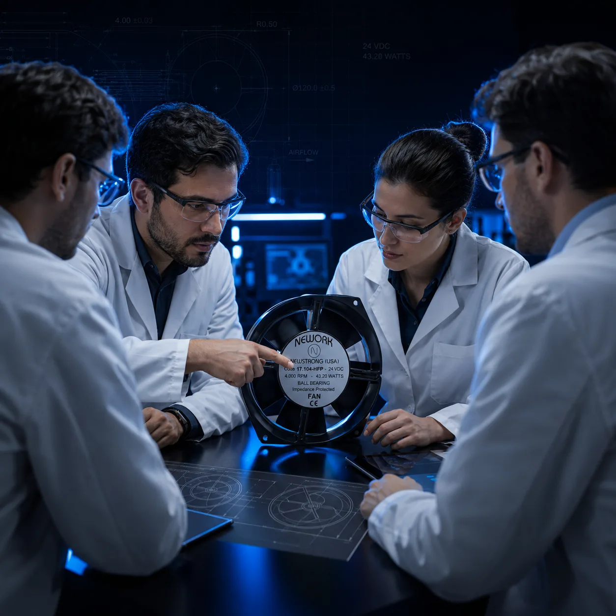 Newstrong engineers testing an industrial fan